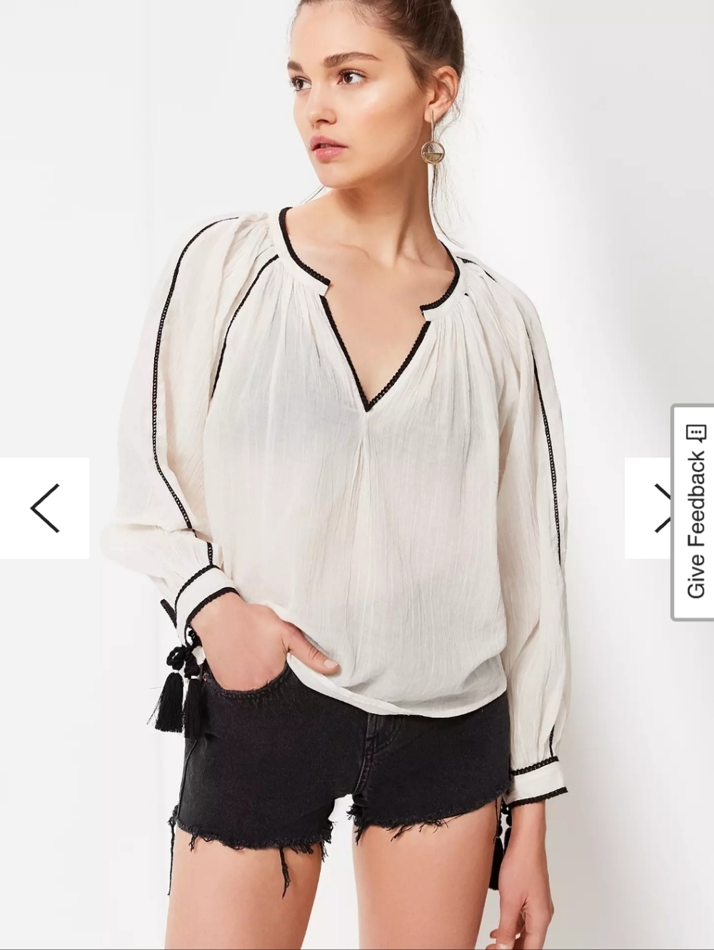 Urban Outfitters White Wild Horses Blouse with Black Tassels, Size X-Small